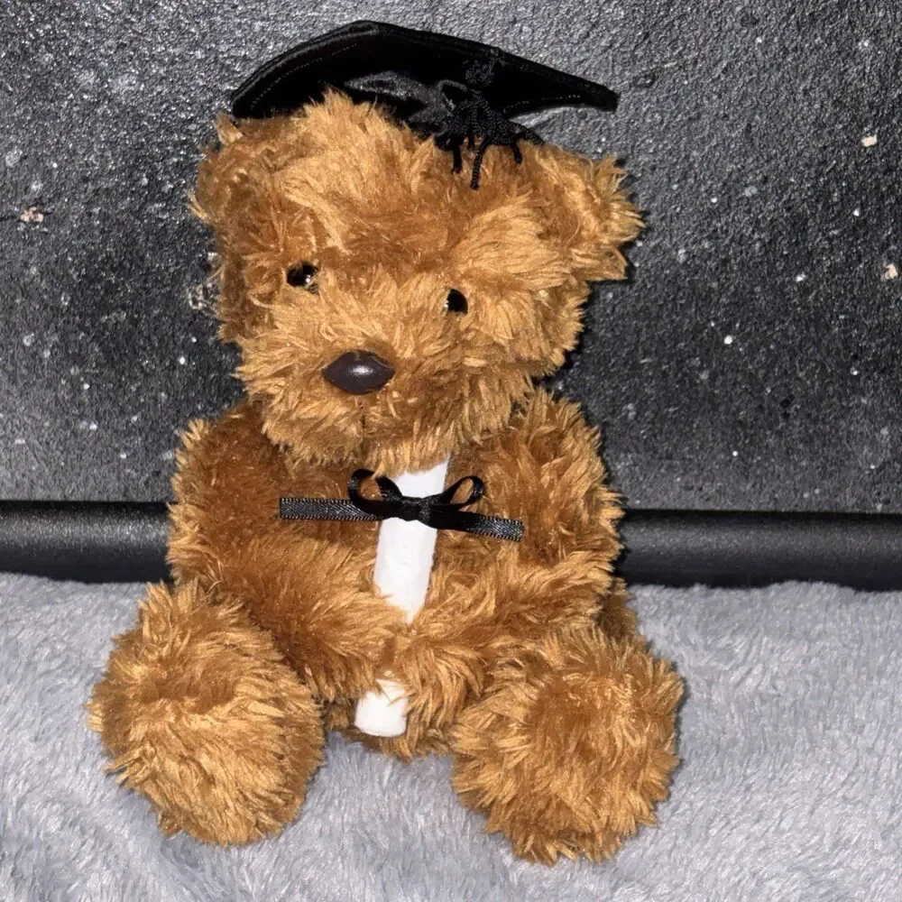 Aurora Graduation Brown TEDDY BEAR Plush Toy 8” With Black Cap & Diploma~